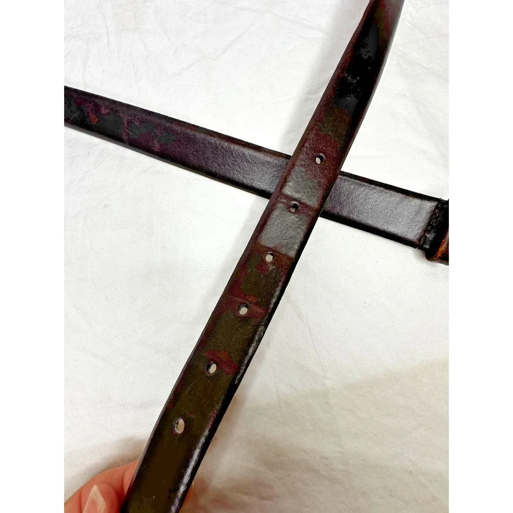 VTG Christian Dior Belt Split Leather Brown Sz 38 Gold Texture Buckle